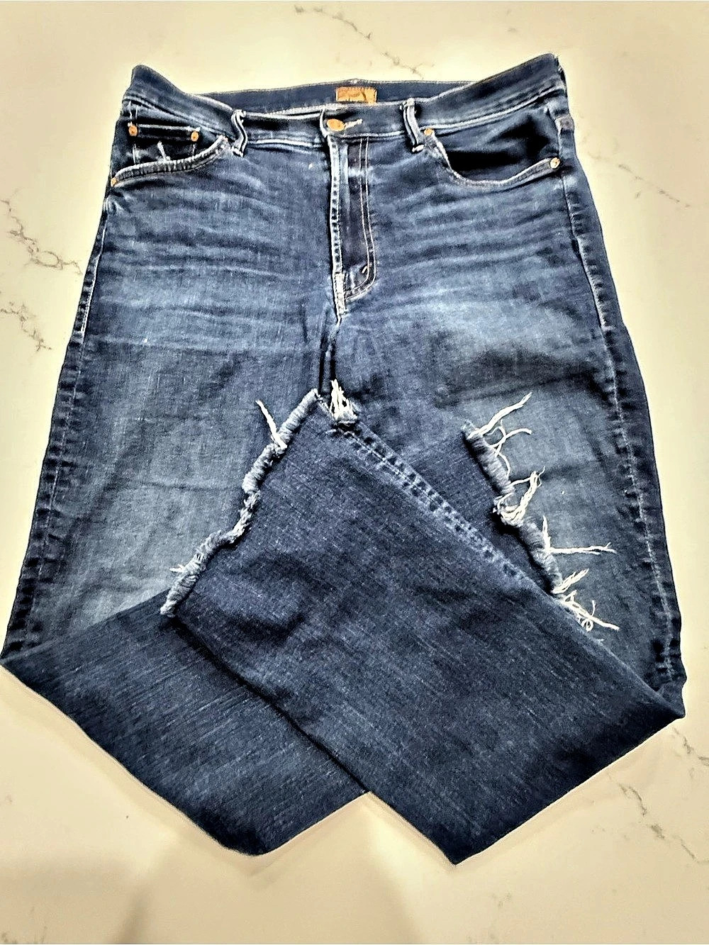 Mother The Insider Crop Step Fray Flare Jeans in Blue Waist 31